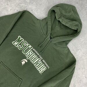 Vtg Michigan State Sweatshirt Mens‎ Small Green Hoodie Spellout MSU Logo *READ*